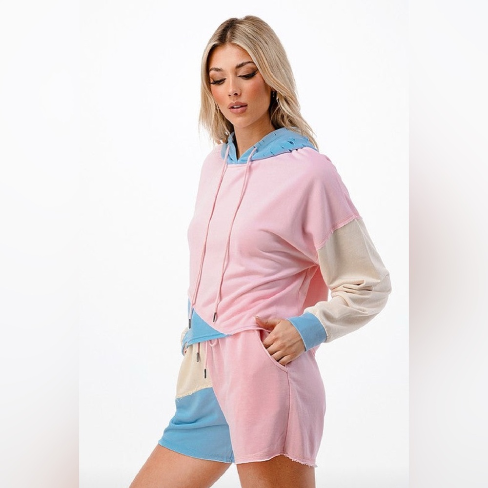 Colorblock Hoodie and Shorts Set